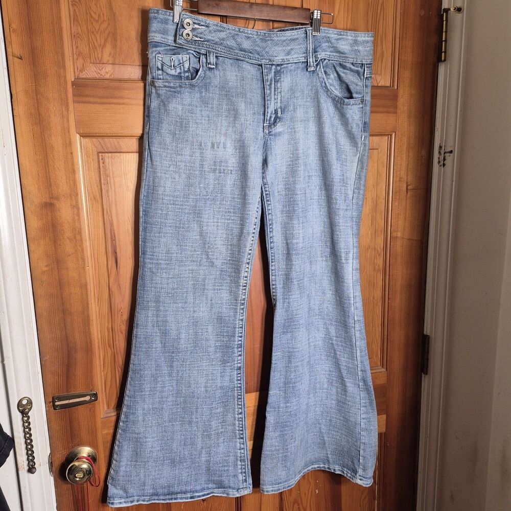 Vintage Mudd Jeans Womens 17 Flare Blue Denim Y2K Embroidered Pockets